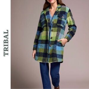 Tribal Jeans Shacket Plaid Wool Blend Coat Small